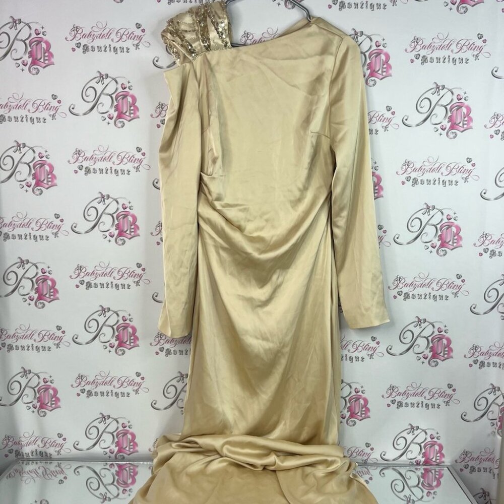 Meshki dress formal long sequins gold shiny shimmer luxe Cream Elegant Dress